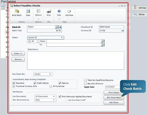 Control Check Batch Payments in Microsoft Dynamics GP (Great Plains)